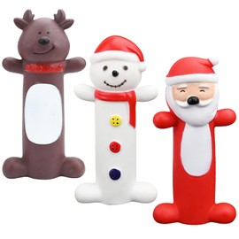3 Pcs Small Christmas Dog Toys Animal Interactive Squeaky Dog Toys Reindeer Snowman Santa Shape Standing Stick Pet Interactive Play Toy Dental Chew Teething Toy Santa Toys Squeaky for Small Dog