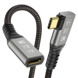 Angusplay USB C Thunderbolt 4 Extension Cable 40Gbps, Right Angle Male to Famale Extender Cord 90 Degree, 8K Display/PD 100W, Compatible with Thunderbolt 3/USB 4/3/Mac MacBook Pro/SSD eGPU 2.6ft