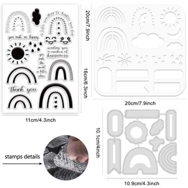 ORIGACH Realistic Rainbow Cloud Stamps and Die and Layering Coloring Stencil Bundle for Card Making Album Arts Crafts Supplies