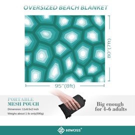 Hiwoss Beach Blanket Waterproof Sandproof Oversized 95”x 80”,Beach mat Sand Free Waterproof with Windproof Corner Pockets for Beach Festival,Picnic,Travel and Outdoor Camping