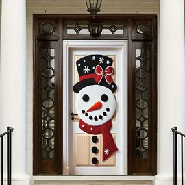 Tomhong Christmas Snowman Door Cover 71x35 Inch Holiday Front Door Decoration for Winter Party Indoor Outdoor Home Decor with Snowflake Top Hat and Red Scarf Design