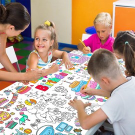 Leezead Happy Birthday Coloring Poster, Giant Coloring Poster Birthday Coloring Tablecloth for Boys Girls Paper DIY Coloring Table Cover Birthday Activity Poster for Classroom Home Art Activities