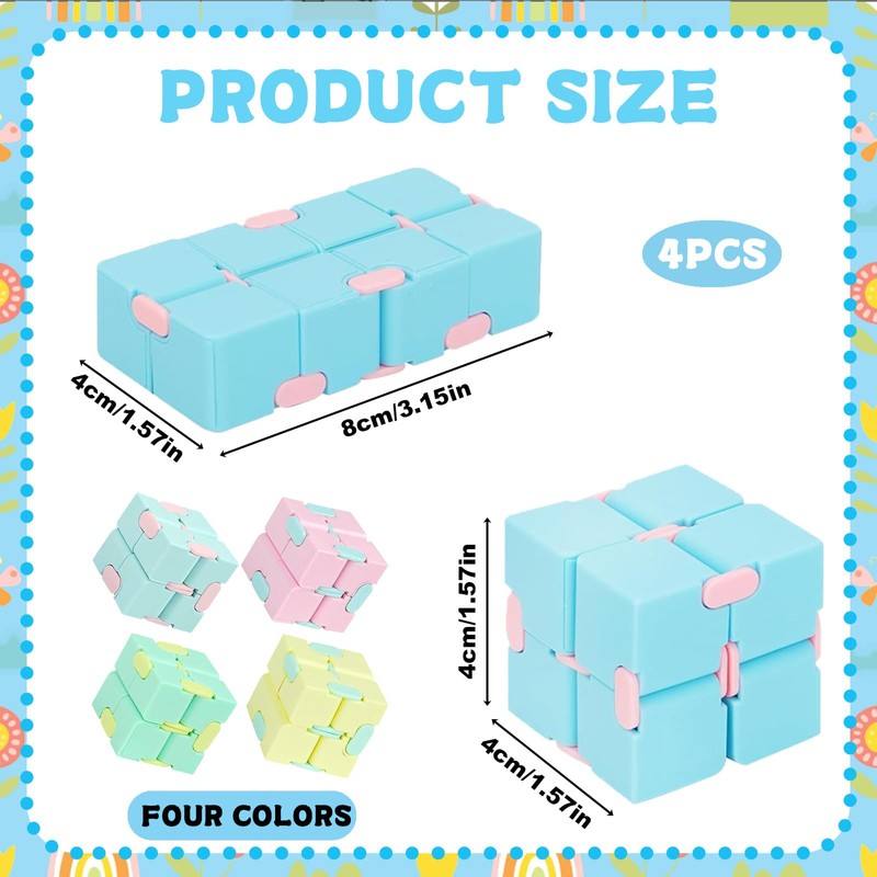 4 Pcs Fidget Cubes For Kids, Infinity Cube Fidget Toy,