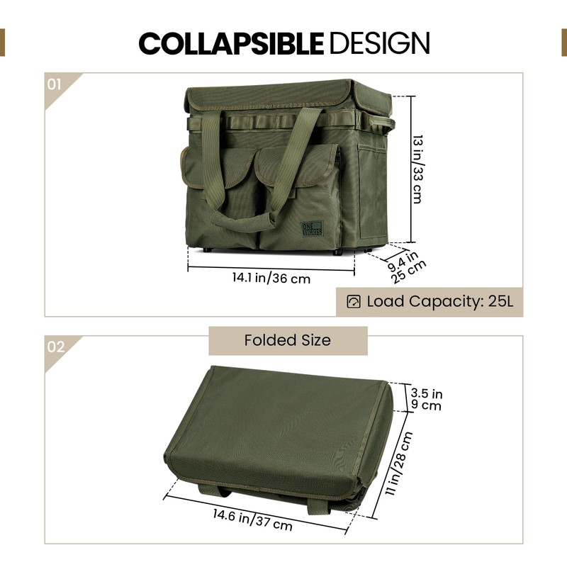 OneTigris Camping Storage Bag with Lid, 25L Collapsible Tactical Tote