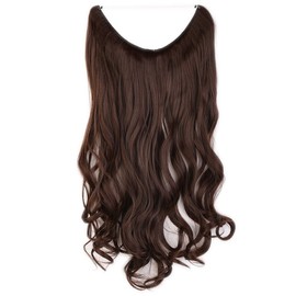 Secret Wire Hair Extensions 20" Curly Wire In Hair Extensions Synthetic One Piece Hair Extension Invisible String Hairpiece Heat Resistant - Medium Brown