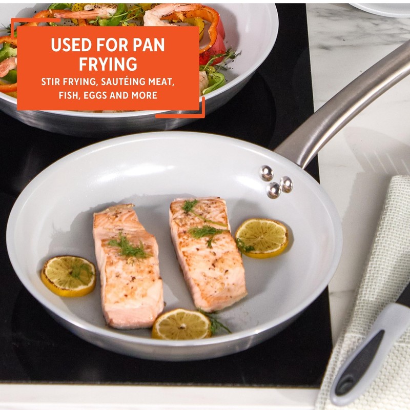 IMUSA 12” Stainless Steel Frying Pan with Gray Ceramic Nonstick