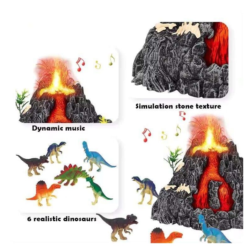 Volcano Educational Playset Toy with Dinosaur Figures for Kids 3
