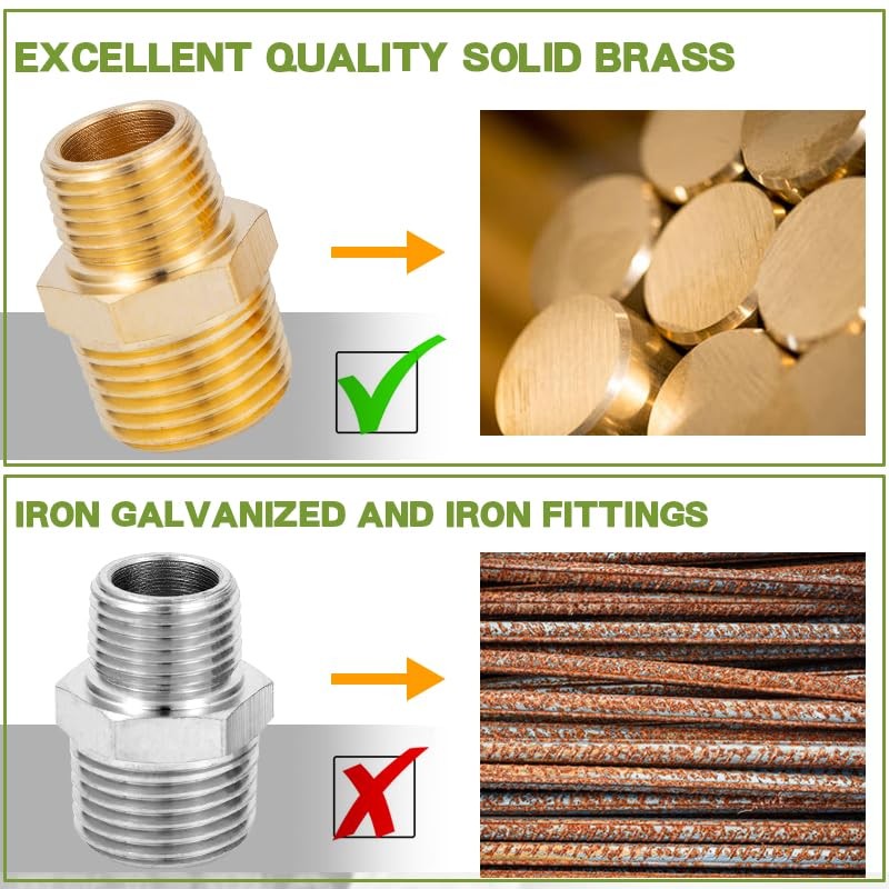 FullMayPro 2PCS Brass Pipe Fitting, Brass Hex Nipple，Reducing Connectors,3/8" NPT