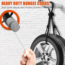 Black Bungee Cords Assorted Sizes,36 PCS Bungee Cord Heavy Duty Outdoor,8",12",18",24",36",48",60" Bungee Cords with Hooks & Carabiner Strap,6 Inch Bungee Balls,Tarp Clips with Carry Bags