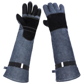 Heavy Duty Animal Handling Gloves - Cat Gloves Bite Proof, Ideal for Dog Training, Falconry, Welding, Gardening - 21.6 inch Grey Black