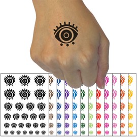 Large Iris Evil Eye Nazar Charm Temporary Tattoo Water Resistant Fake Body Art Set Collection - Black (One Sheet)