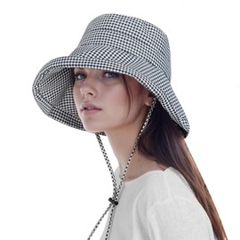AICHUAN Houndstooth Sun Hat for Women, Wide Brim Bucket Hats Summer Beach Sun Hats Womens Packable Elegant Fisherman Hat