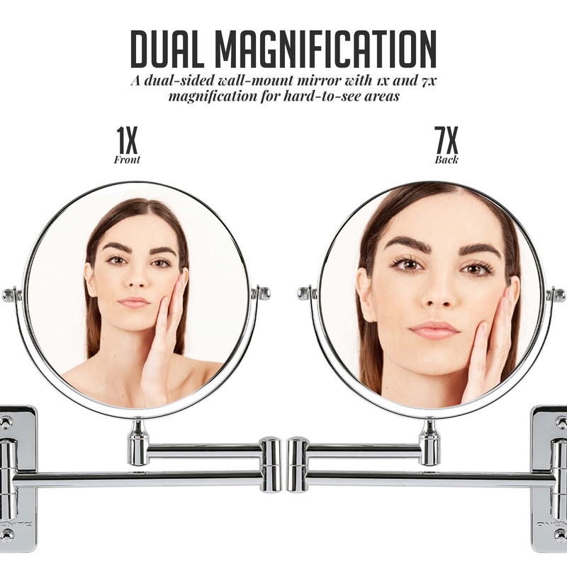OVENTE 7" Wall Mounted Makeup Mirror with 1X/7X Magnification, Double