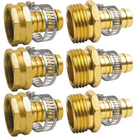 Hourleey Garden Hose Repair 3 Sets 1/2" Aluminum Mender Connector with Clamp Hourleey