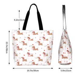 Qwalnely Cute Tote Bag Beach Canvas Travel Bag for Women, Pink Shopping Bag Gifts for Dachshund Lover