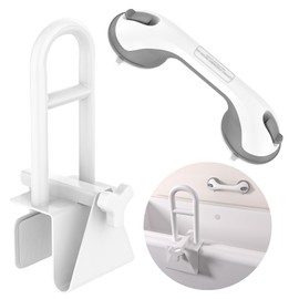 Adjustable Bathtub Safety Rail with Showers Suction Handle,YuanDe 17x6 Inch Stainless Steel Tub Handle Grab Bar, Heavy Duty Bath Handles Clamp for Elderly Seniors Injury Disabled (300 LBS), White