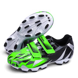 MiFeloo Outdoor Hook and Loop Kids Soccer Cleats FG Child Firm Ground Football Shoes Without Shoelace for Boys Girls Black/Green US 11