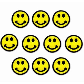 Laughing Lizards Smiley Face Patches (10-Pack) Smiling Face Emoji Iron On Patch Appliques, Happy Faces Patch, Good for Clothing Uniform Hat Backpack Jacket Pants Accessories (Smiley Faces)