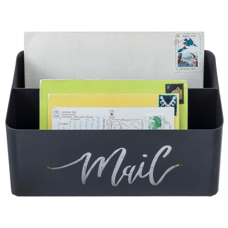 MyGift 2 Slot Modern Matte Black Metal Desktop Mail Sorter