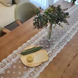 Inicia Camino de mesa de encaje de 12 x 70 pulgadas bordado para día festivo, bodas, pícnic, mesas de cena diarias, decoración blanca (poliéster, 31 x 180 cm)