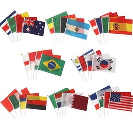 32pcs Hand Held Flags on Stick,Small Mini International World Country Flags 5x8 Inch, World Countries On Every Continent Flag, School Sports Clubs, Decorations for Parades World Cup