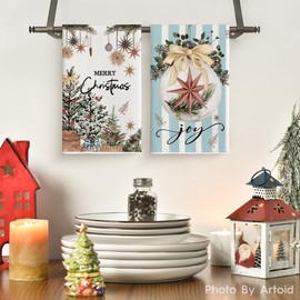 Artoid Mode Blue Xmas Tree Merry Christmas Kitchen Towels Dish Towels, 18x26 Inch Holiday Gloves Ball Hello Winter Decoration Hand Towels Set of 4