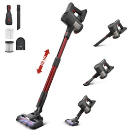 SIPPON Cordless Vacuum Cleaner, Powerful Brushless Motor, 6-in-1 Lightweight Vacuum Cleaner, Wall-Mounted with LED Display and Motor Mop Light for Pet Hair/Hardwood Floors/Cars（Gray）