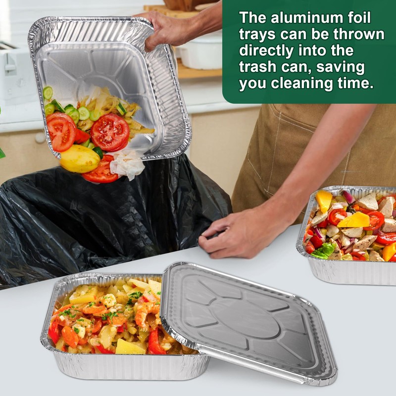 8x8 Inch Disposable Aluminum Foil Pans with Lids (15 Pack)