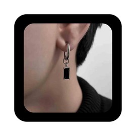Cimenexe Bohemian Crystal Square Dangle Earrings Black Rhinestone Square Drop Earrings Silver Onyx Circle Hoop Earrings Minimalist Cz Hoop Earrings Jewelry for Women