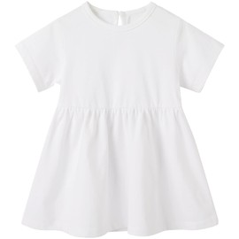 pureborn Baby Girls Cotton Dress Short Sleeve Swing Dress Toddler Casual Summer Dresses 18-24 Months White