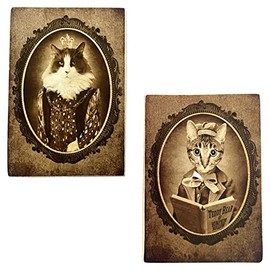 Kustom Art Set of 2 Magnets (Magnets) Aristocratic Series Animals (Cats) Vintage Style Fridge Garage Bar Printed on Wood 10x6cm