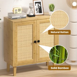 Eastglory Bamboo Sideboard Buffet Cabinet with Storage Rattan 2 Doors Kitchen Cupboard Accent Entryway Living Room Cabinet Natural