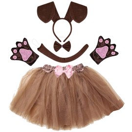 Kirei Sui Kids Animal Puppy Brown Dog Costume Dachshund Tutu and Ear Headband Brown