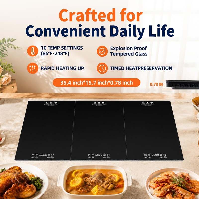 3-in-1 Modular Electric Food Warming Tray, 36 in x 16