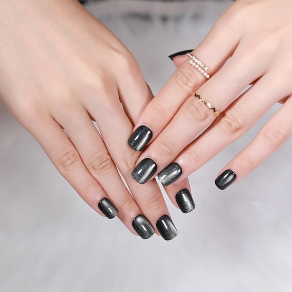 Stbisen Cat Eye Short Square Press On Nails, Ethereal Glow