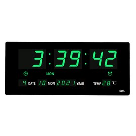 14.1 Inch Oversized LED Digital Wall Clock with Indoor Temperature, Seconds, Date, Day, Memory Function Adapter Included, Wall Decorative for Living Room, Office, Conference Room, Bedroom，Green