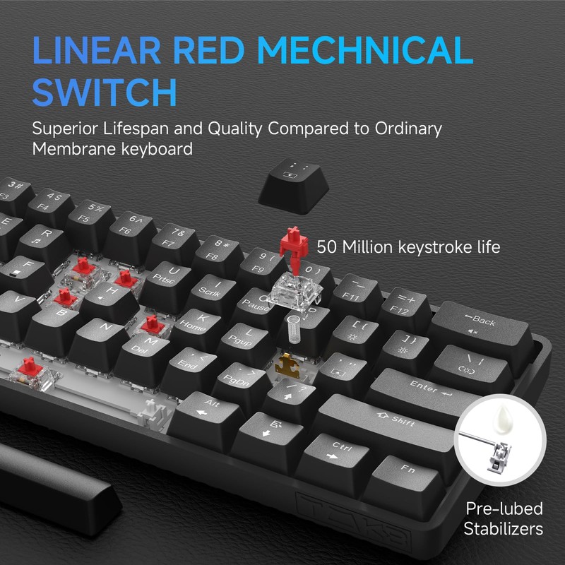 TMKB T61SE 60% Mechanical Gaming Keyboard, Linear Red Switch, LED