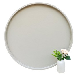 Galopgen 30-inch Round Ottoman Serving Tray - Textured PU Leather Coffee Table Decor, Waterproof Heat-Resistant Large Organizer for Home, Office, Bed & Party Essentials (Tranquil Beige, 30)