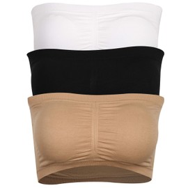 BINACL Bandeau Bra, Strapless Bras for Women, Everyday Base Layer Underwear Padded Supportive Cool Novelty Invisible Business Solid Color Basic Tube Top Bra, 3 Pk Black+Beige+White S