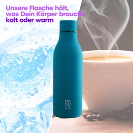 NAQULA Thermos Flask, Stainless Steel, 500 ml, BPA-Free, Leak-Proof, Modern, Stylish Water Bottle, Minimalist Water Bottle, Suitable for Office, Sports, School. Black (Carbon Black)