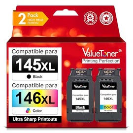 Valuetoner Cartucho de Tinta de Mayor Capacidad para 145XL 146XL Repuesto para Canon 145 146 145XL 146XL PG-145XL CL-146XL Compatible con Canon Pixma TS3110 MG2410 MG2510 MG3010 (1 Negro 1 Color)