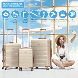 Flight Knight Luggage Sets TSA Lock Silent Double Spinner Wheels Durable Hardside Lightweight Suitcase With 22x14x9 Carry-On Case Maximum Carry On Bag Size For American & United Approved Airlines