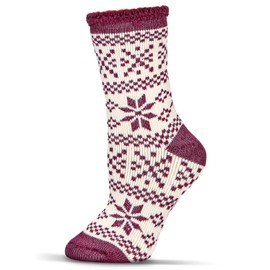 MeMoi Women's Snowflake Fairisle Cozy Warm Thermal Crew Socks Mauve 9-11