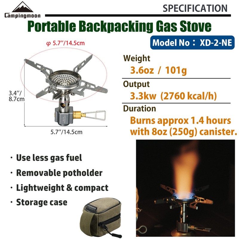 CAMPINGMOON Canister Stove Compact Foldable w/Micro Regulator 4Flex w/o igniter