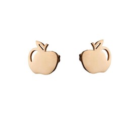 Cute Apple Stainless Steel Small Stud Earrings for Women Fruit Cartilage Studs Earring Minimalist Christmas Jewelry Gifts (Rose Gold)
