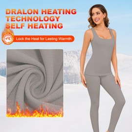 Women's Thermal Underwear Set Sleeveless Thermal Shirts Long Johns Fleece Lined Tank Tops Winter Warm Base Layer Cold Weather Top Bottom