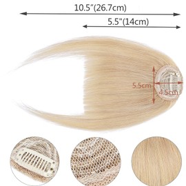 SEGO Clip in Fringe Real Human Hair Extensions Light French Bangs [#24 Natural Blonde] One Piece Remy Hairpieces for Women Straight Clip on Invisible Natural (9g)