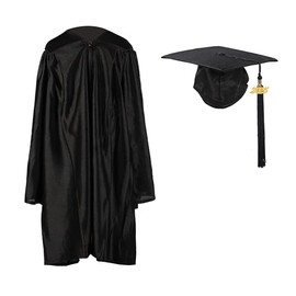 FtyFty Shiny Kindergarten Graduation Cap and Gown Set (27"(3'6"-3'8"), Black)