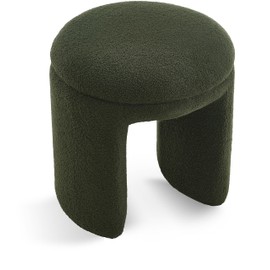 Meridian Furniture 105Green Bowen Collection Modern | Contemporary Teddy Fabric Upholstered Ottoman/Stool with Soft Olive Green Faux Shearling Teddy Fabric, 18" W x 18" D x 18" H, Green