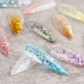 Holographic Glitter Nail Art Flakes, 12 Colors Irregular Sparkly Nail Art Sequins Design, 3D Shiny Powder Acrylic Nails Supplies for Women Girls Manicure Charms Decorations, DIY Resin Nail Art Tips